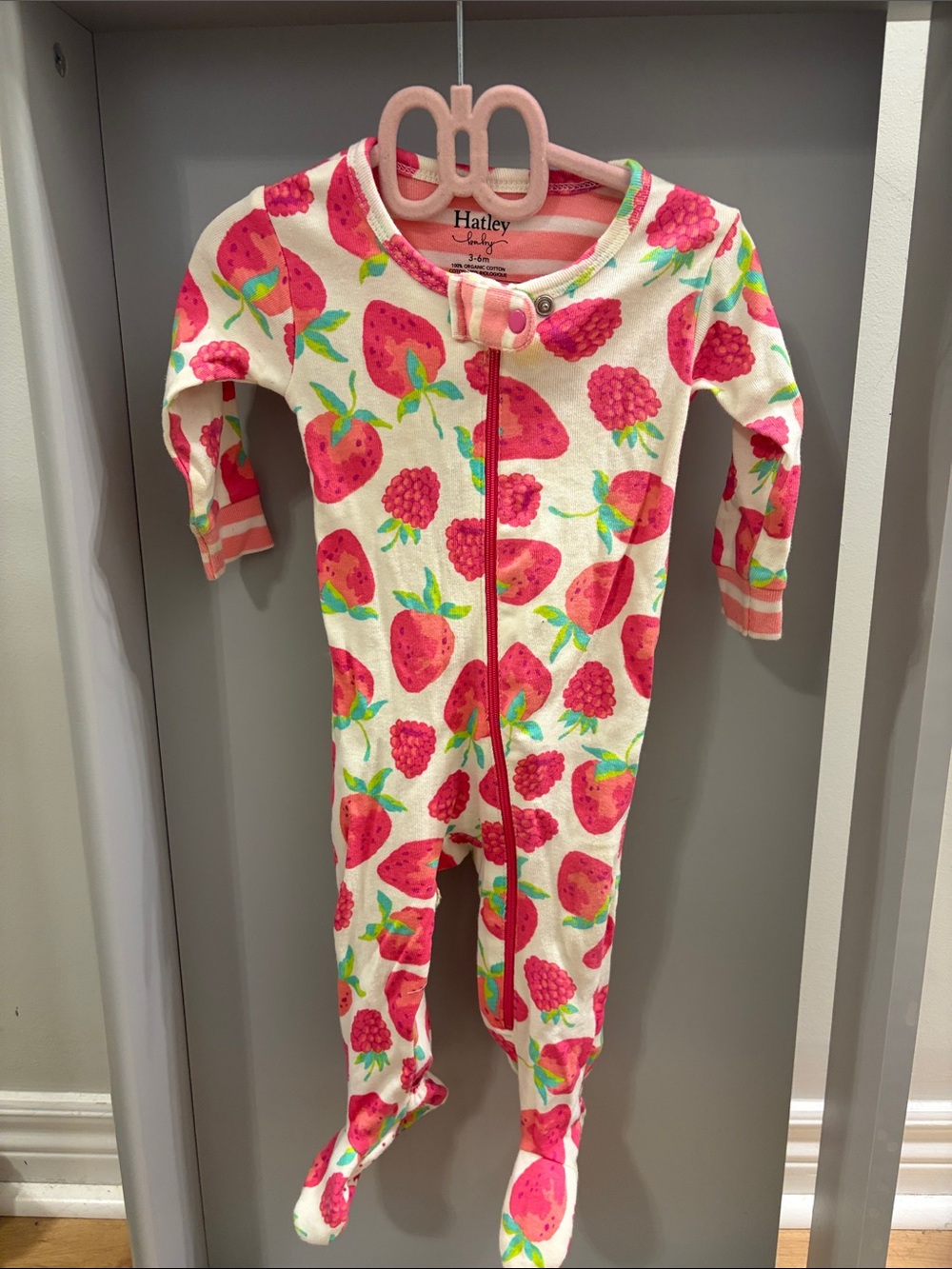 Hatley Cream Footed One-Piece with Pink Strawberry & Raspberry Print